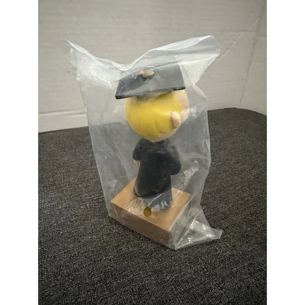Graduation Photo Holder Bobblehead Male Black Gown Diploma Picture Frame 4.5”